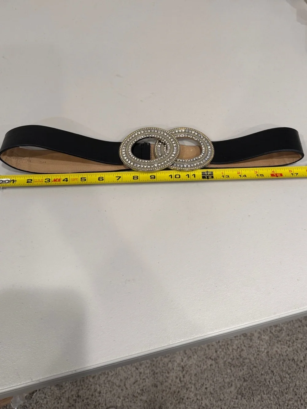 Chico's Black Rhinestone Double Circle Buckle Belt S/M Faux Leather